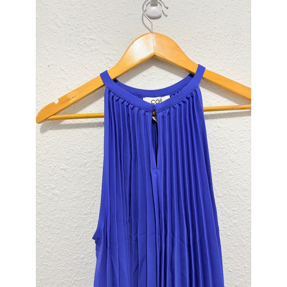 NWT COS Pleated Halterneck Midi Dress Sz 4 Cobalt Blue Wedding Guest Glam - Picture 6 of 9